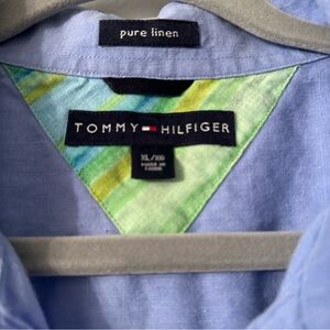 Tommy Hilfiger Light Blue Linen Shirt SIZE XL Contrasting Cuff Preppy